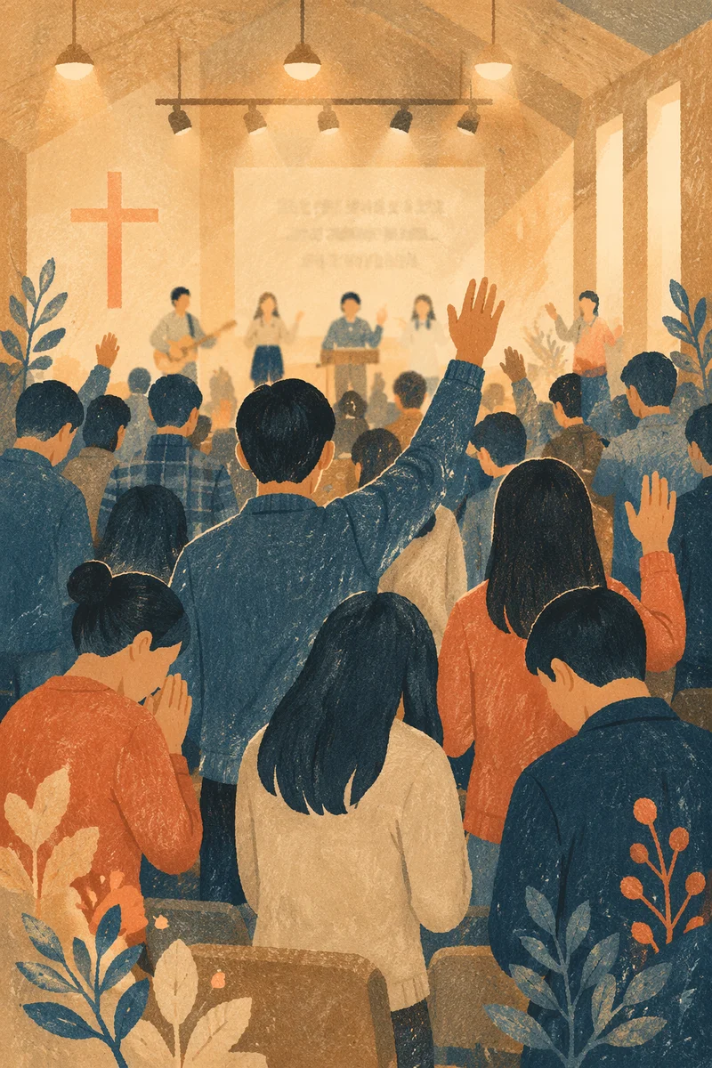 Korean Revival Prayer in Warm Sanctuary