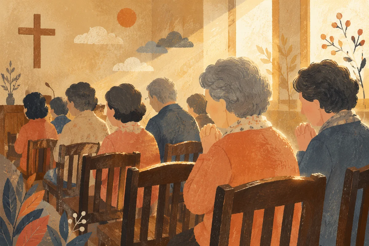Fervent Prayer in a Korean Church Hall
