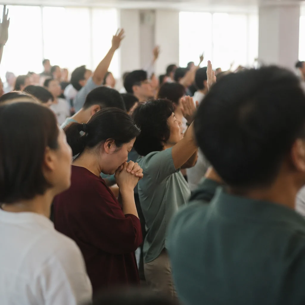 Fervent Prayer at Korean Revival Meeting