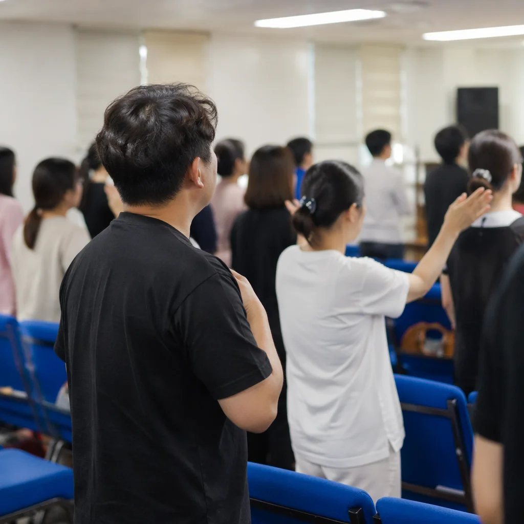 Fervent Revival Prayer in Korean Church Hall