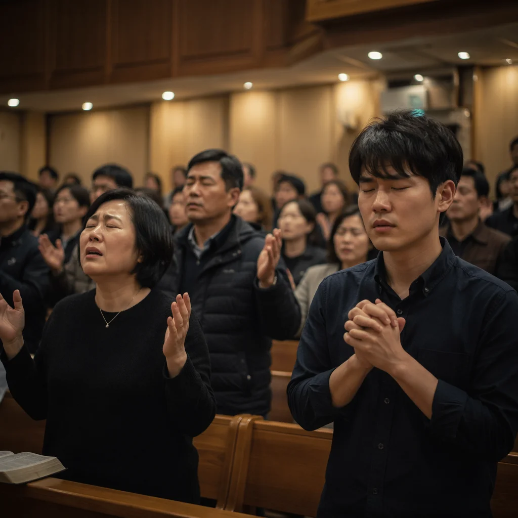 Fervent Prayer at Korean Revival Service