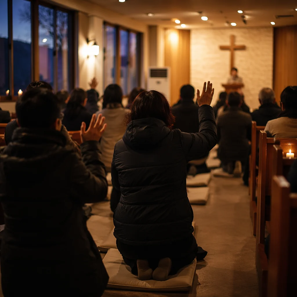 Fervent Prayer at Korean Revival Meeting