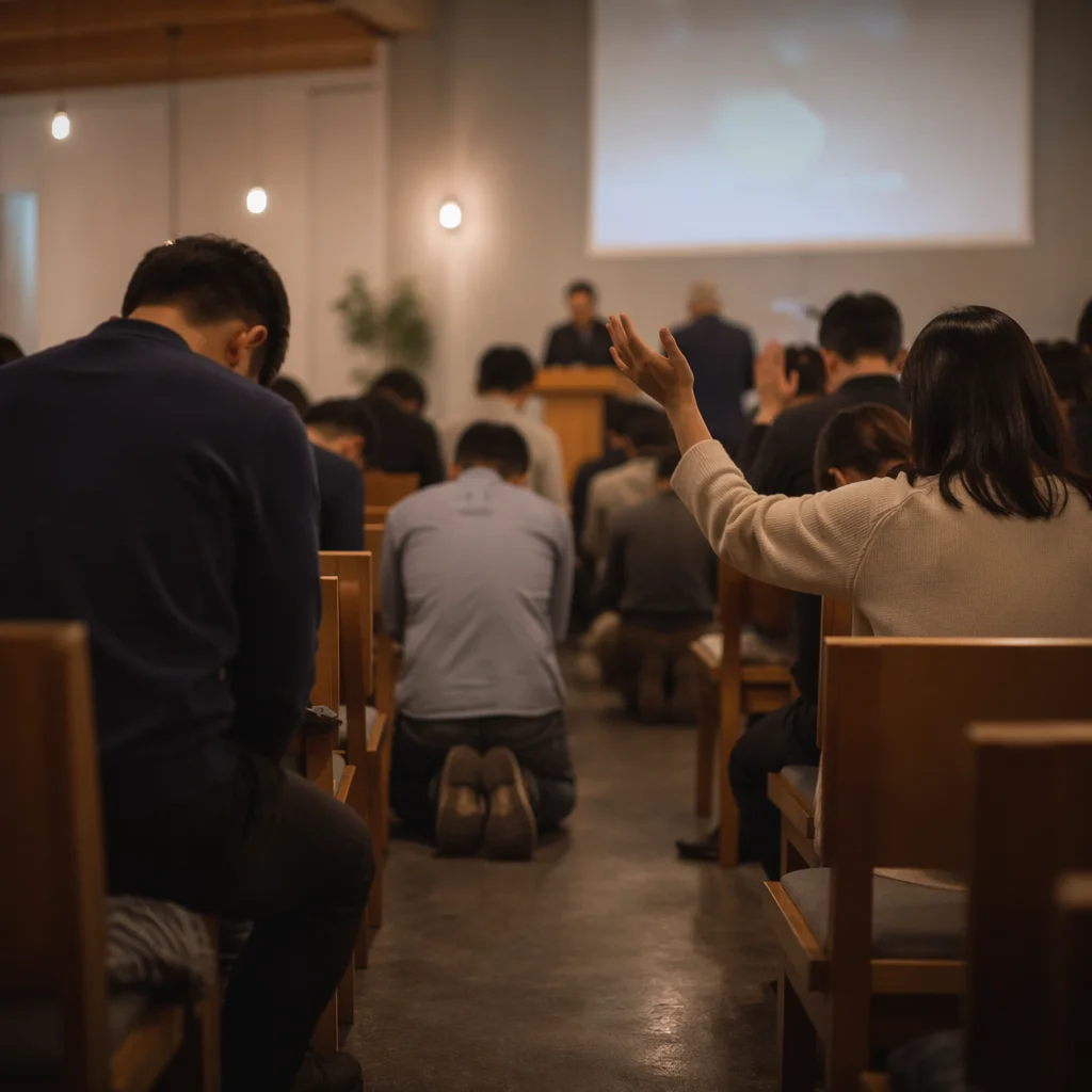 Fervent Prayer at Korean Revival Meeting