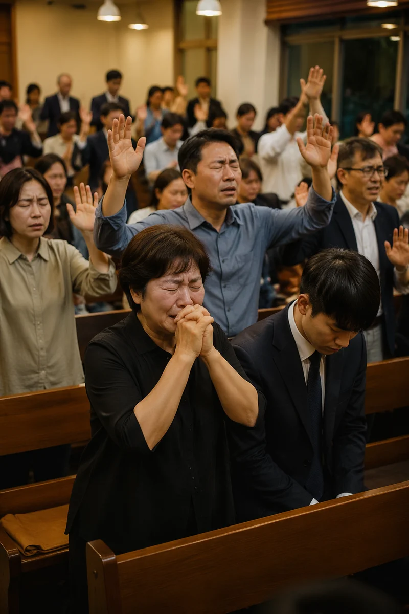 Fervent Prayer at Korean Revival Service