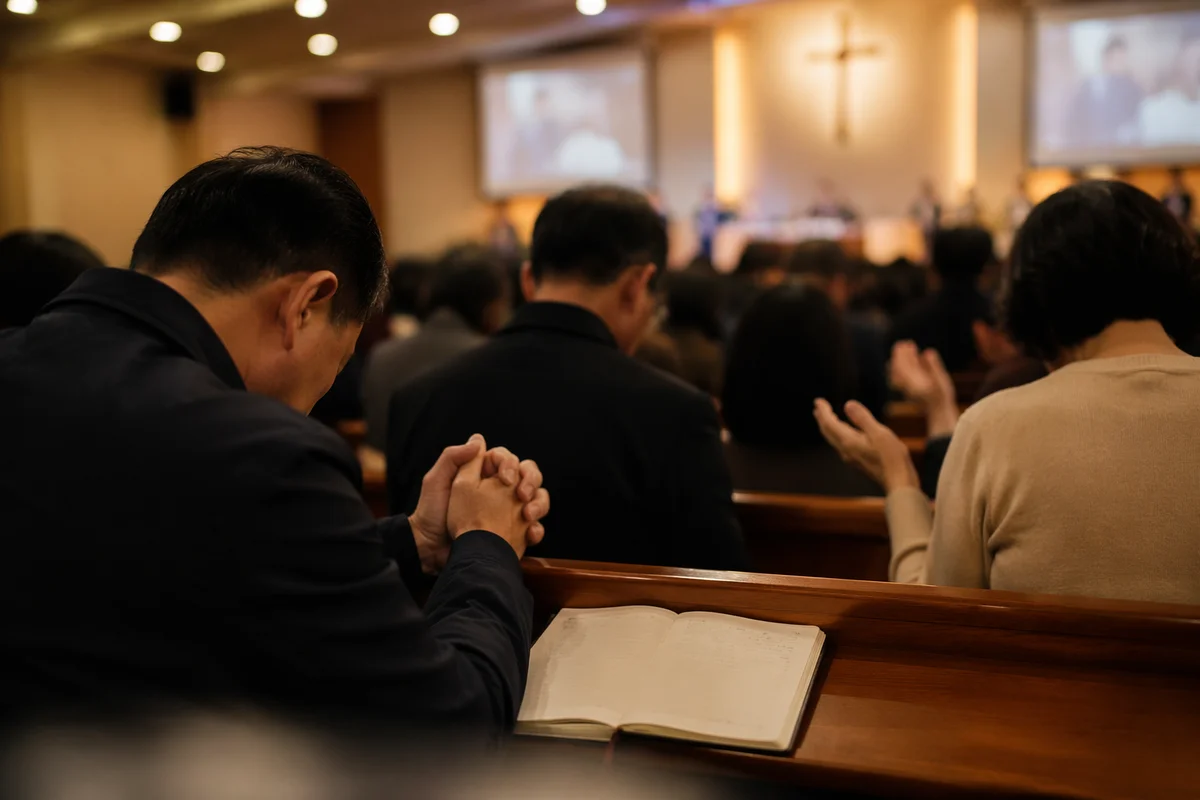 Fervent Prayer at Korean Revival Meeting