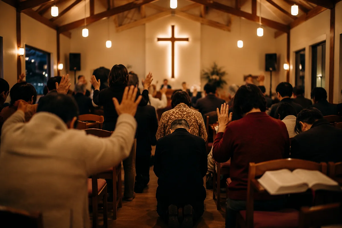 Fervent Prayer at Korean Revival Meeting