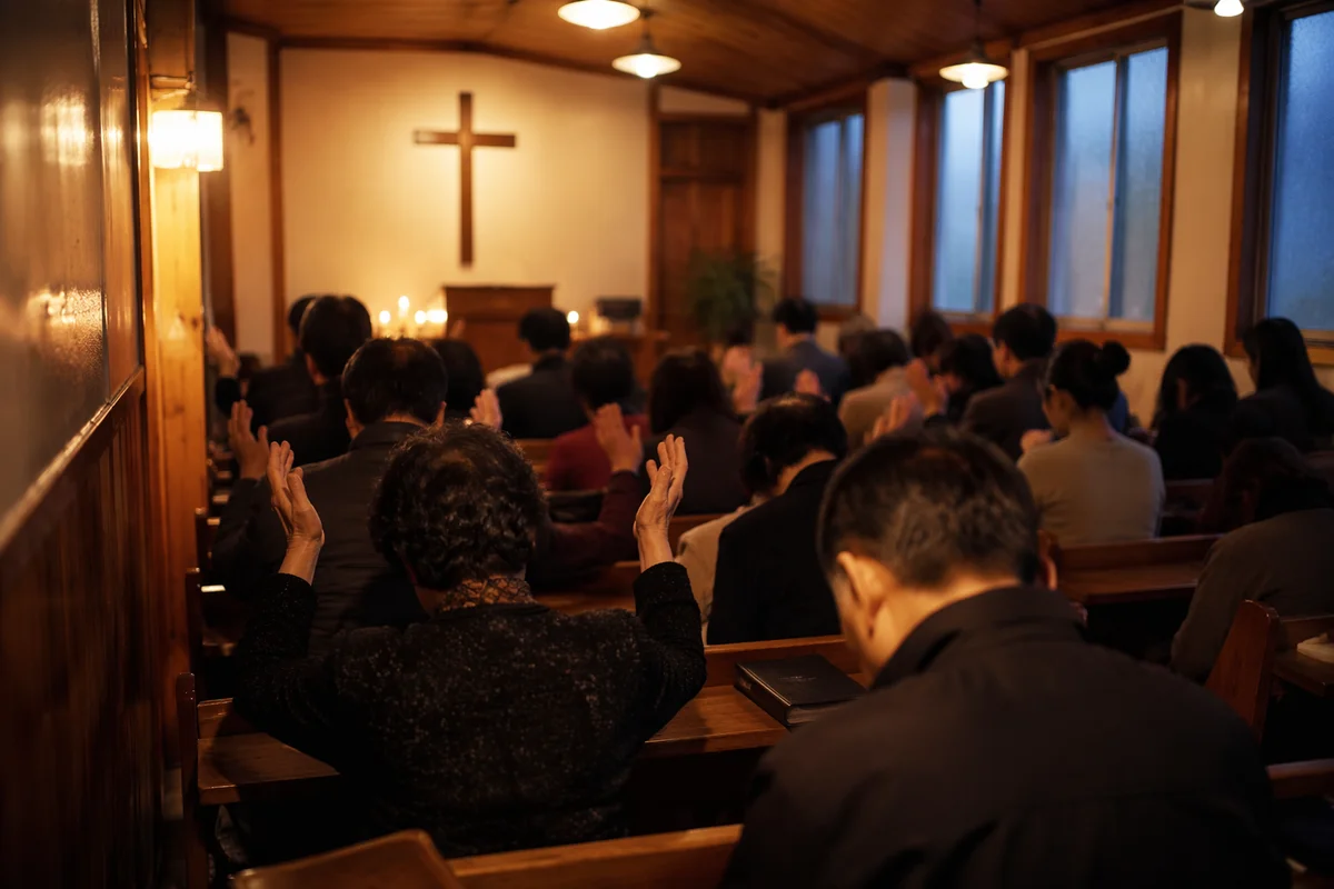 Fervent Prayer at Korean Revival Meeting