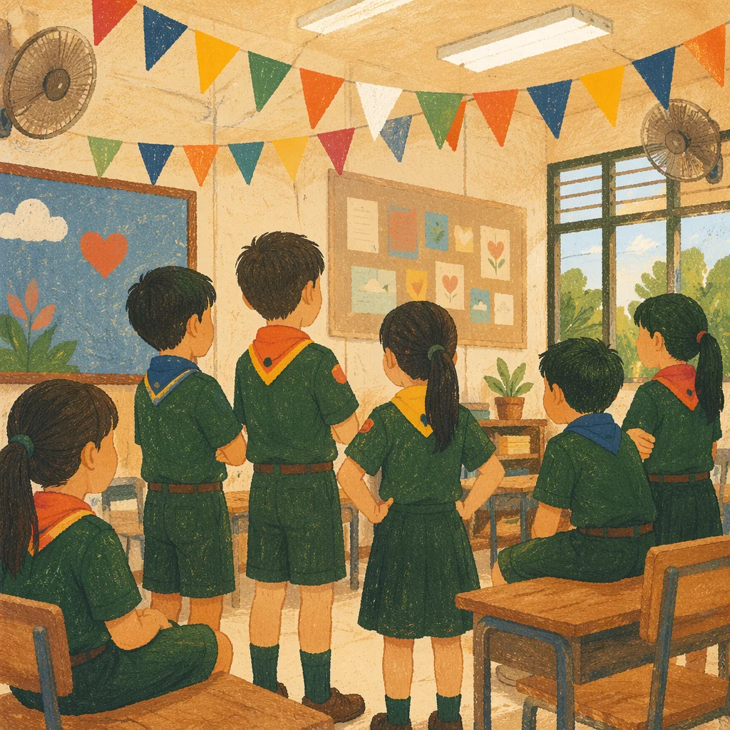 Children Under Colorful VBS Classroom Banners