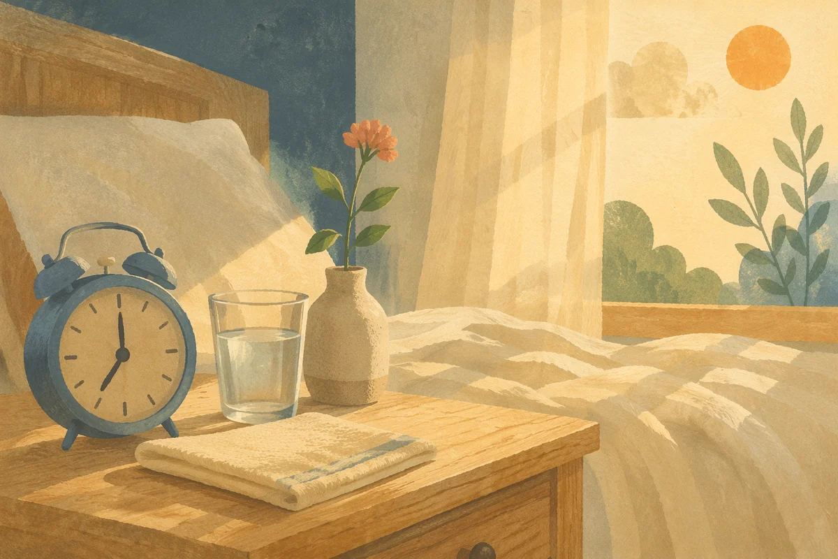 Peaceful Bedroom Morning Alarm Clock Scene