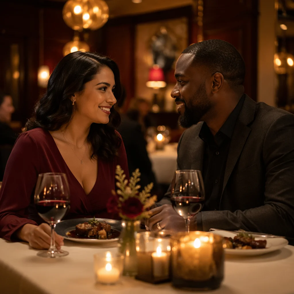Romantic Anniversary Dinner in Candlelit Restaurant