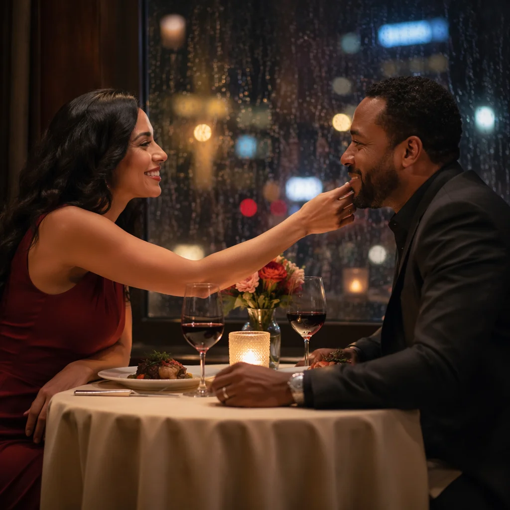 Romantic Anniversary Dinner by Rainy Window