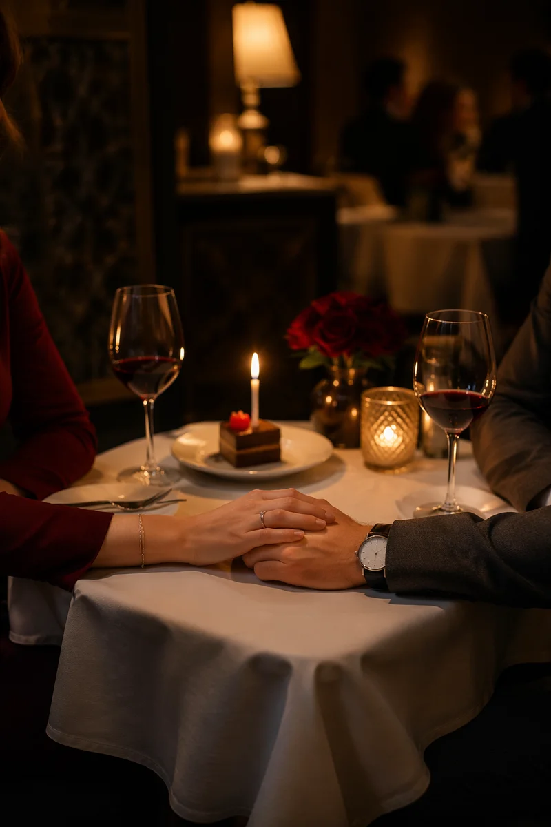 Romantic Anniversary Dinner Hands in Candlelight