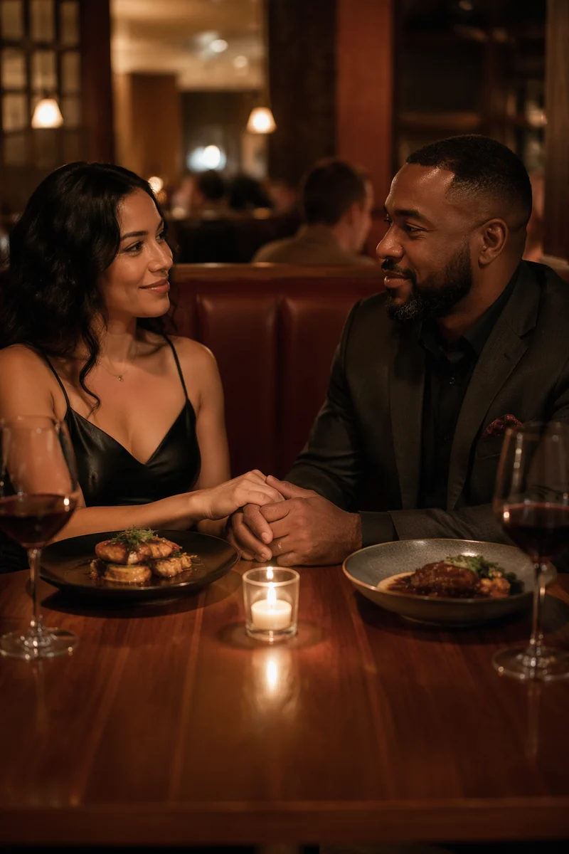 Couple Sharing Candlelit Anniversary Dinner