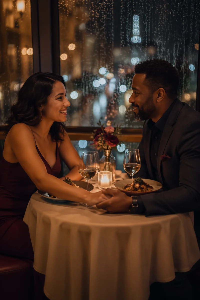 Romantic Anniversary Dinner by Rainy Window
