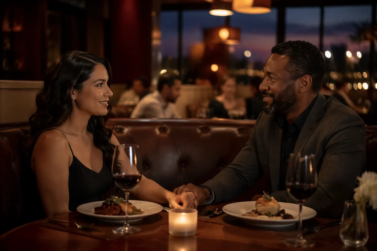 Couple Sharing Candlelit Dinner at Restaurant