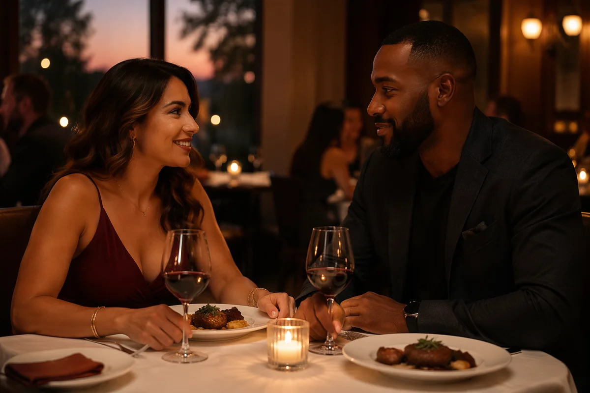 Couple Sharing Candlelit Anniversary Dinner