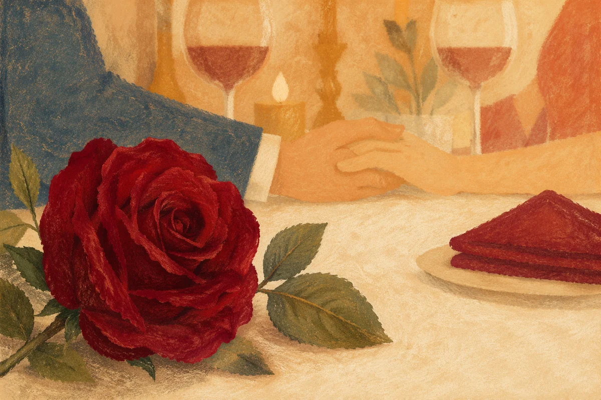 Romantic Anniversary Dinner Rose at Restaurant