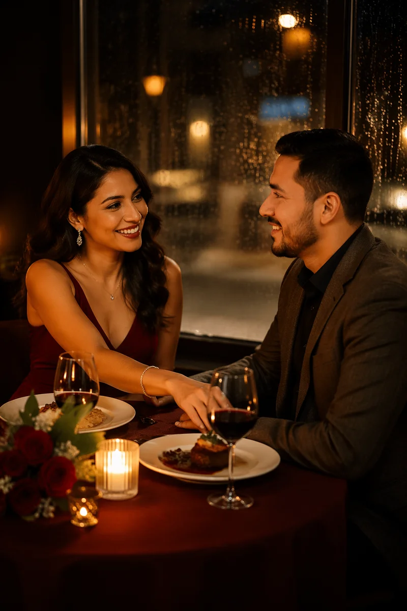 Couple Sharing Candlelit Anniversary Dinner