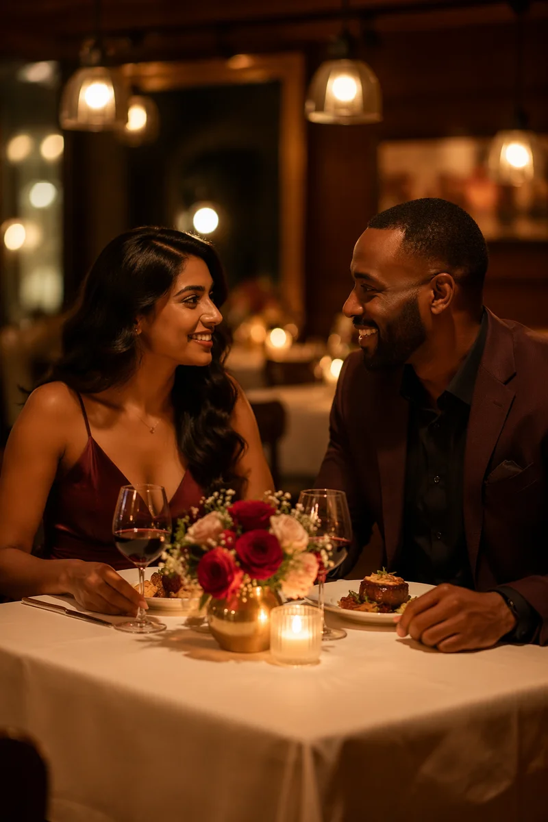 Romantic Couple at Candlelit Restaurant Dinner