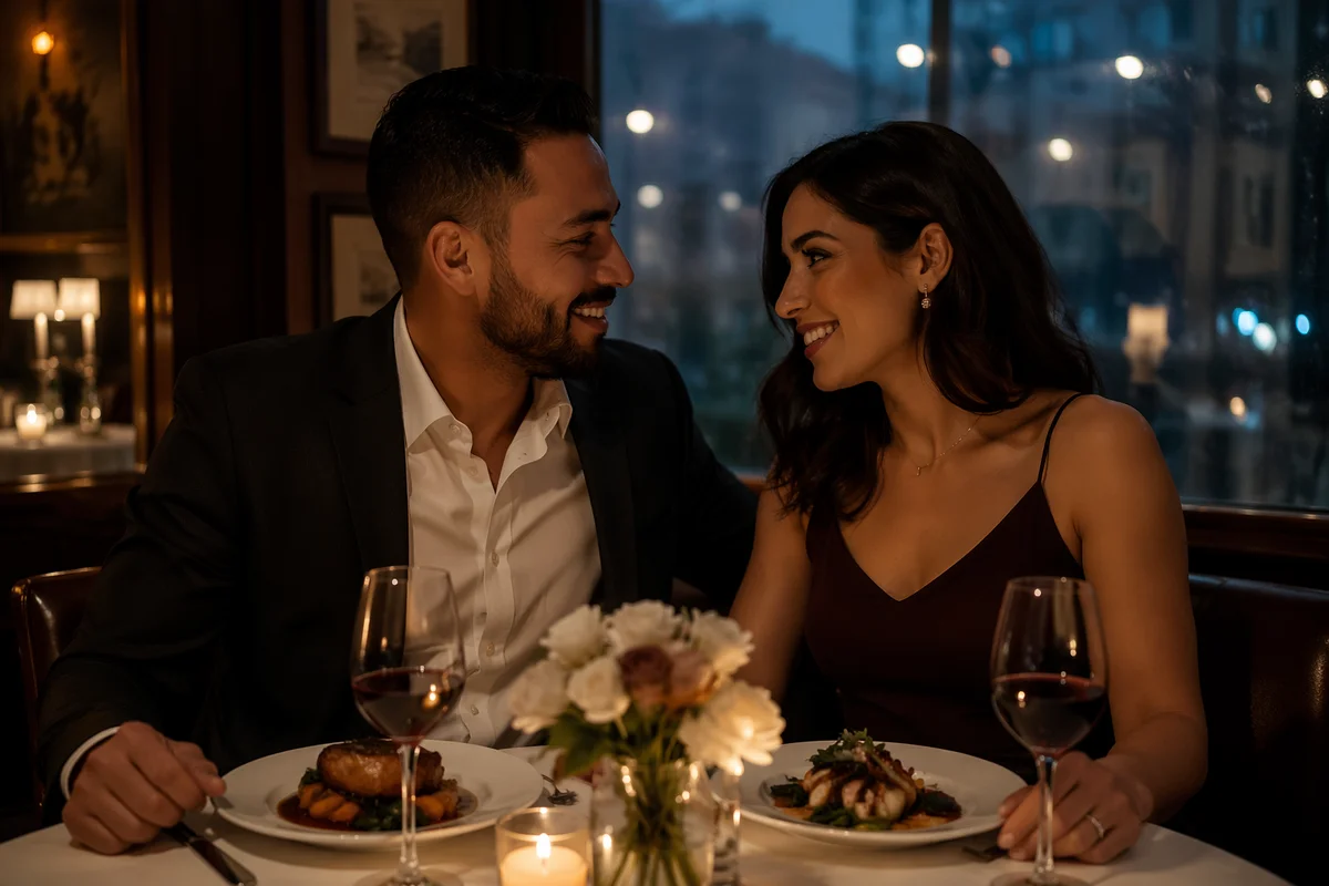 Romantic Anniversary Dinner by Restaurant Window