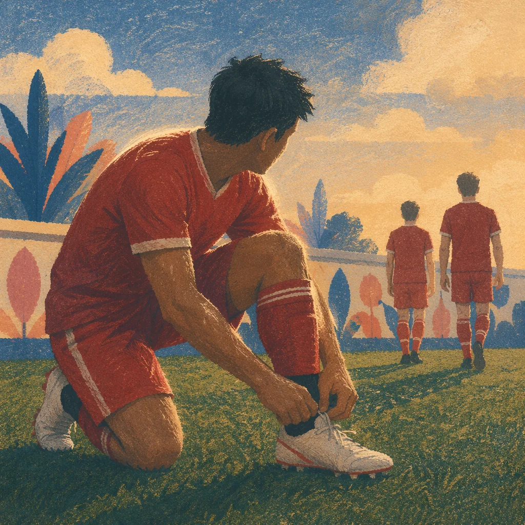 Kneeling Athlete on Sunrise Training Field