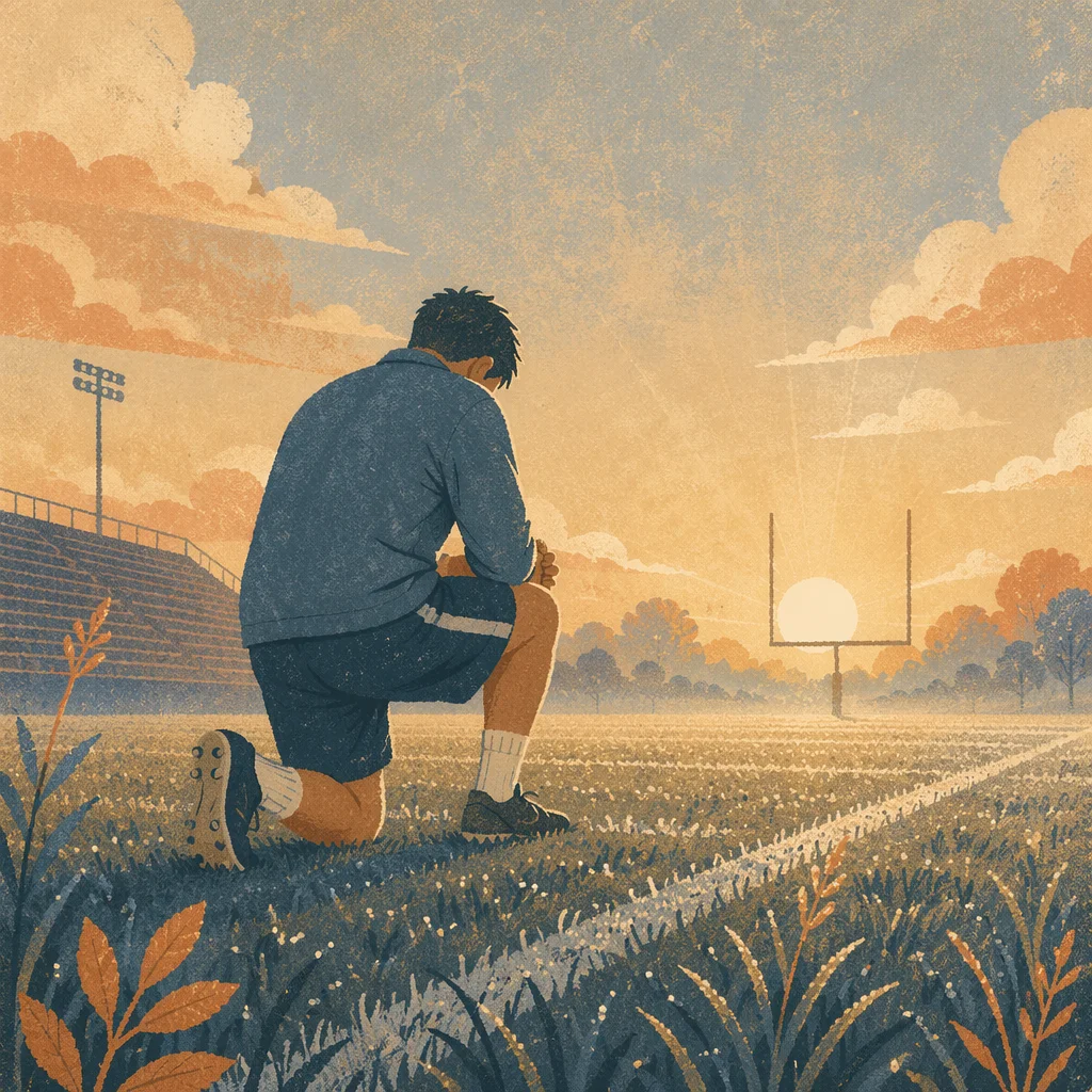 Praying Athlete on Sunrise Sports Field