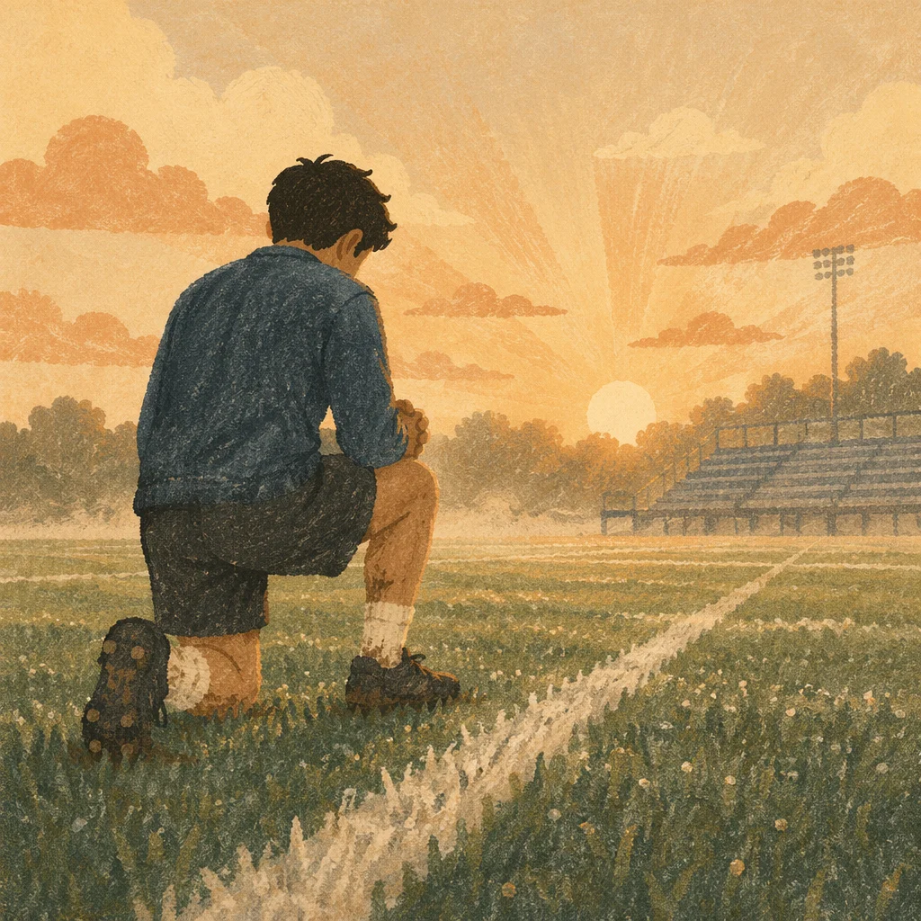 Praying Athlete on Sunrise Sports Field