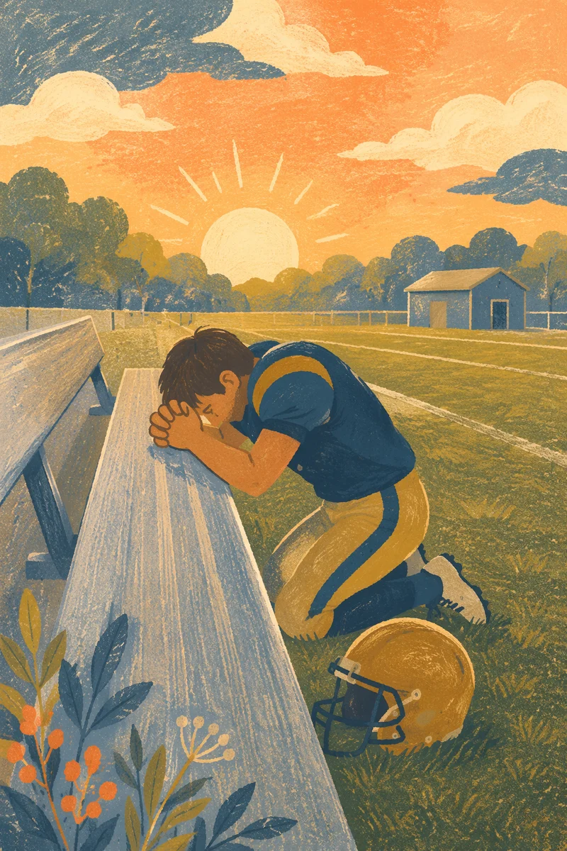 Praying Athlete on Sunrise Sports Field