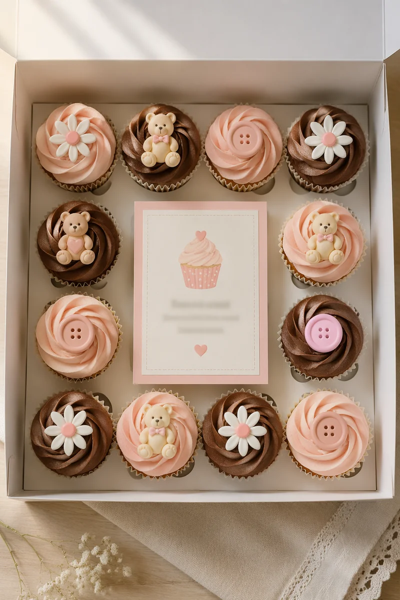 Pastel Baby Shower Cupcakes Flat Lay