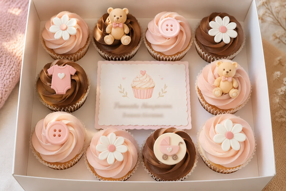 Pastel Baby Shower Cupcakes Flat Lay
