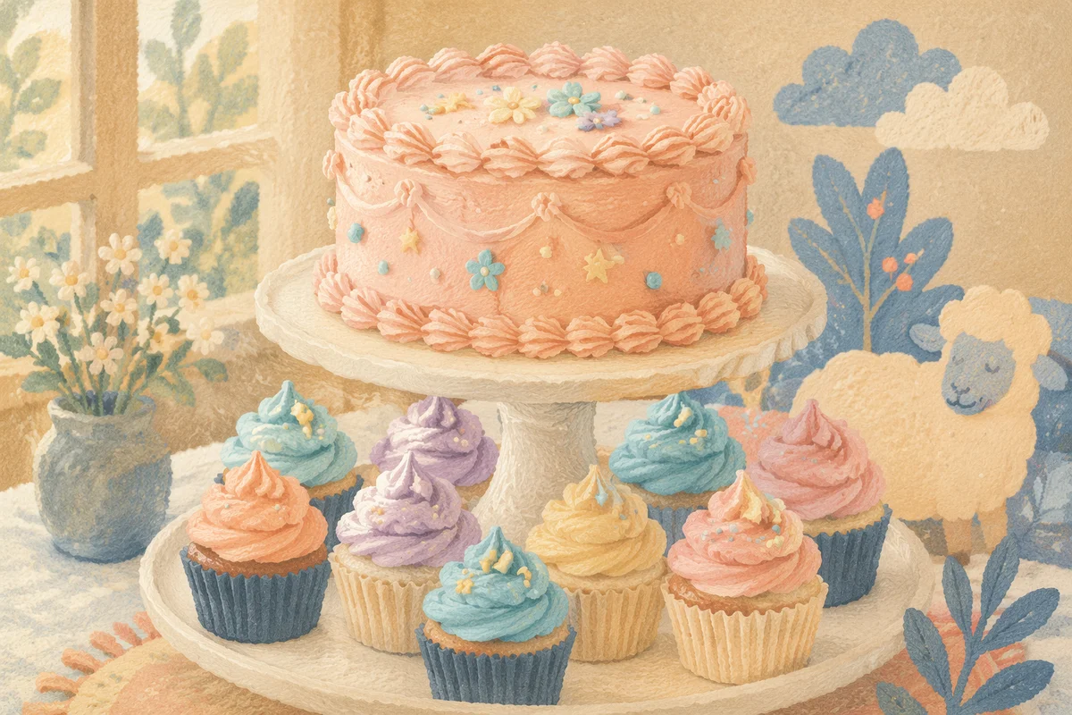 Pastel Baby Shower Cake and Cupcakes
