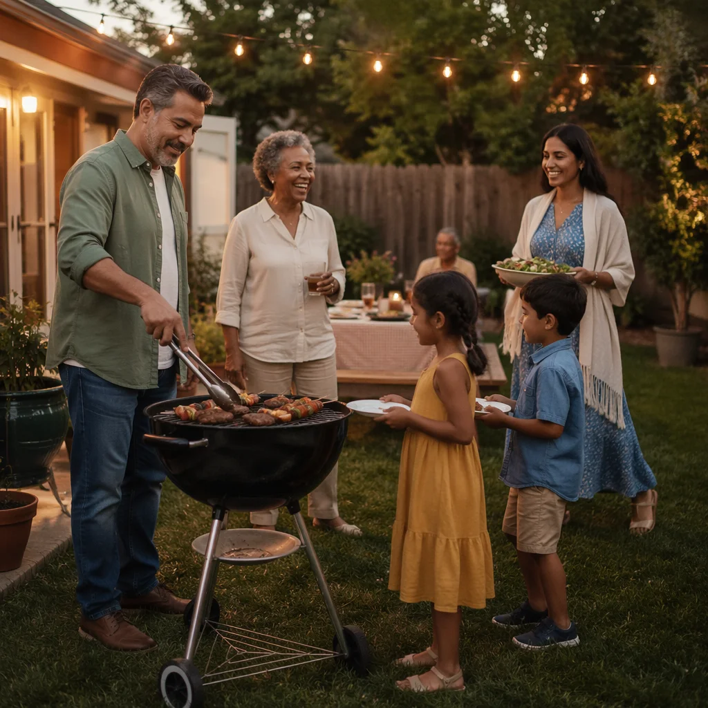 Warm Summer Backyard Barbecue Family Gathering