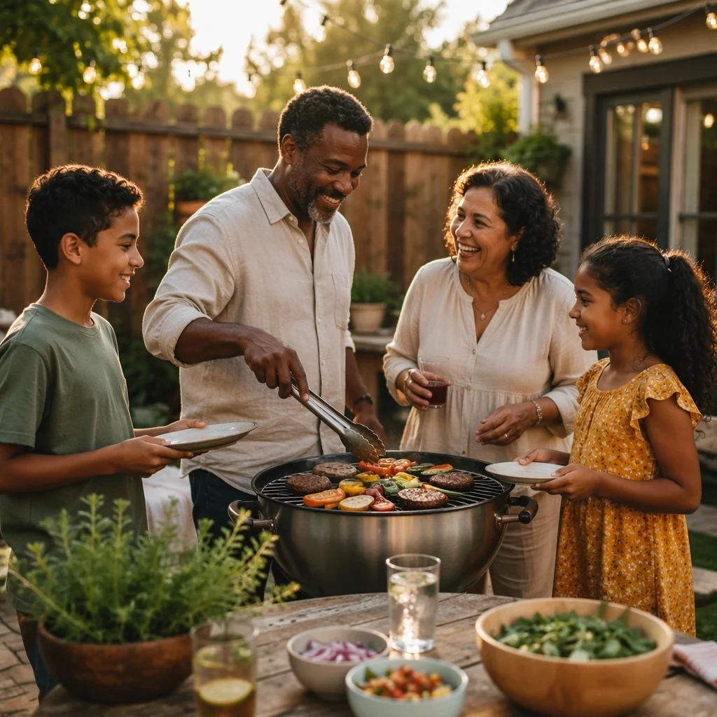 Family Barbecue on Backyard Patio