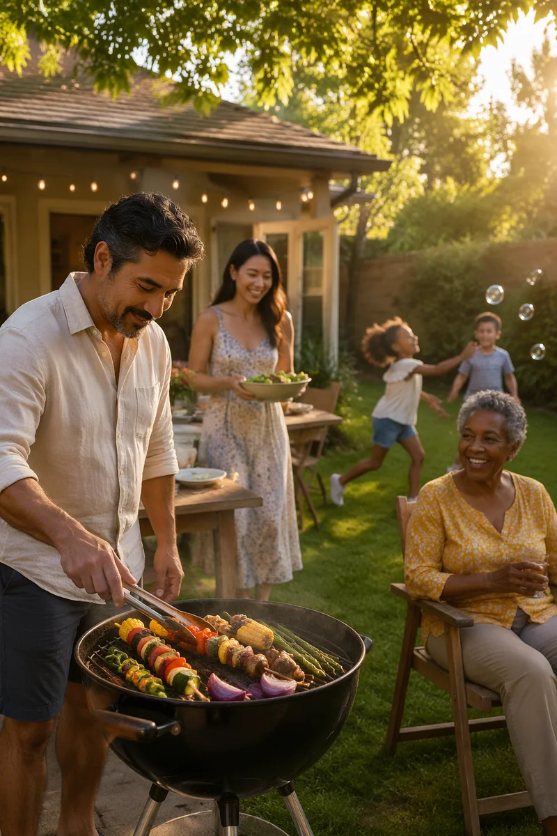 Family Barbecue Gathering in Summer Backyard