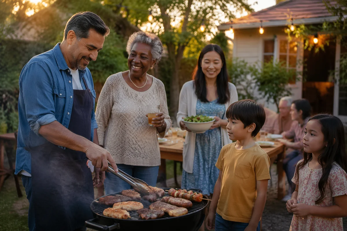 Family Backyard Barbecue on Summer Evening