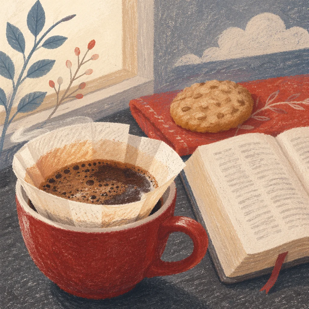 Red Coffee Cup by Open Book