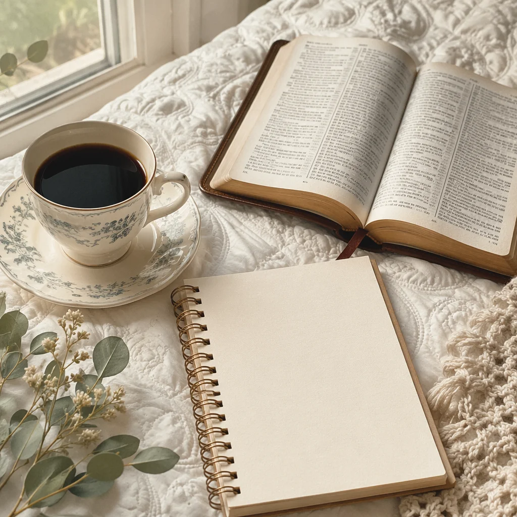 Morning Bible Reading with Coffee by Window