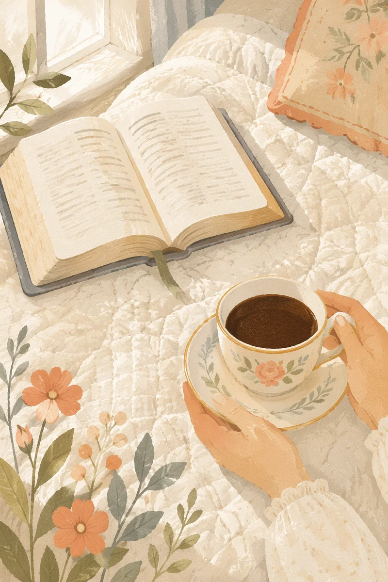 Morning Bible Reading with Coffee by Window