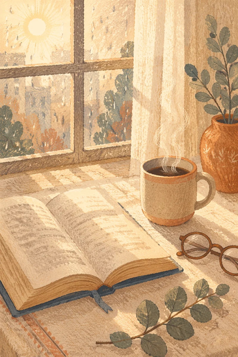 Morning Bible Devotion by Rainy Window