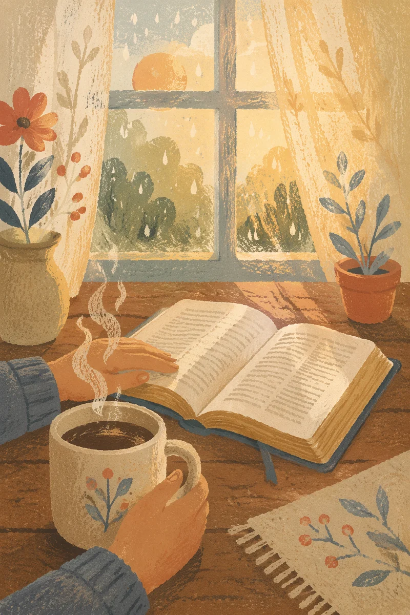 Morning Bible Devotion with Coffee by Window