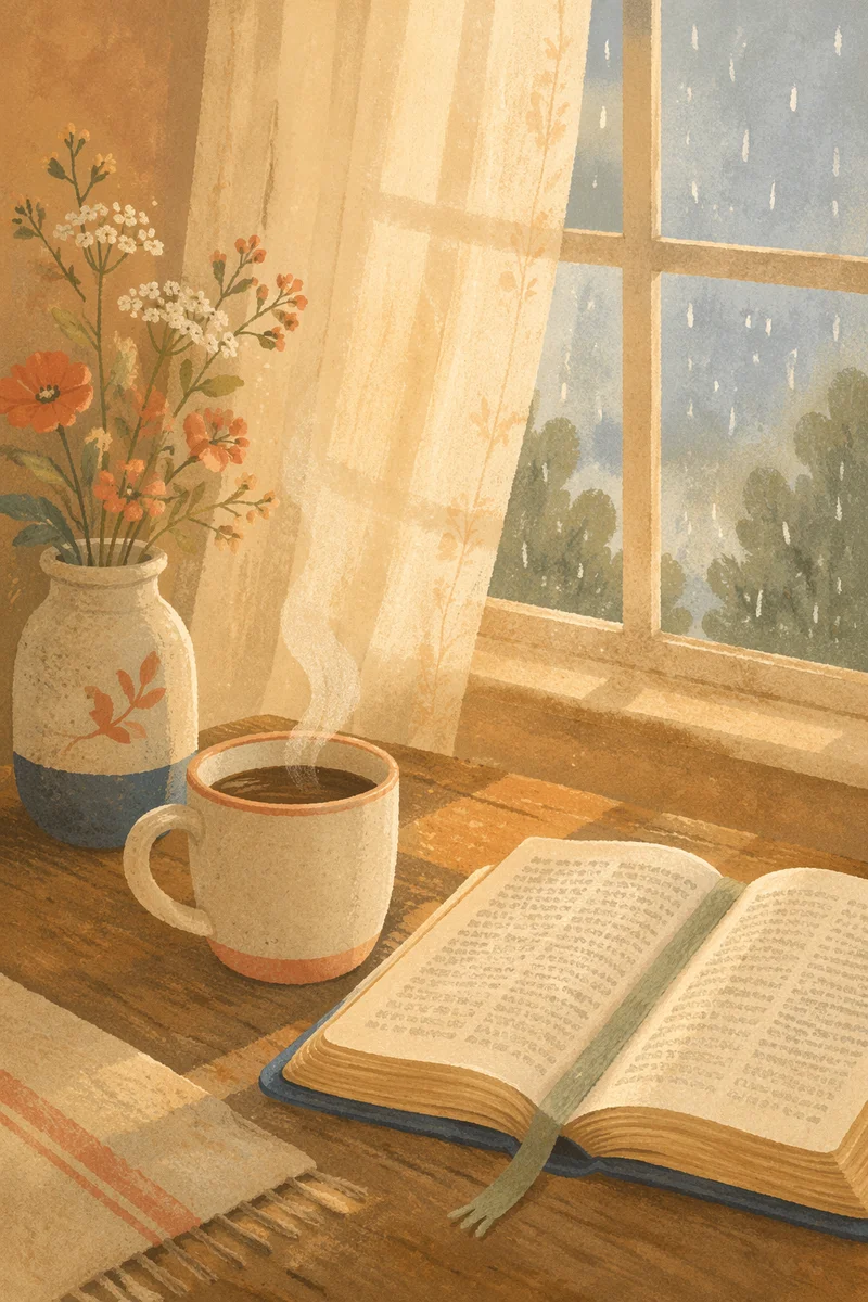 Morning Bible Devotion With Coffee by Window