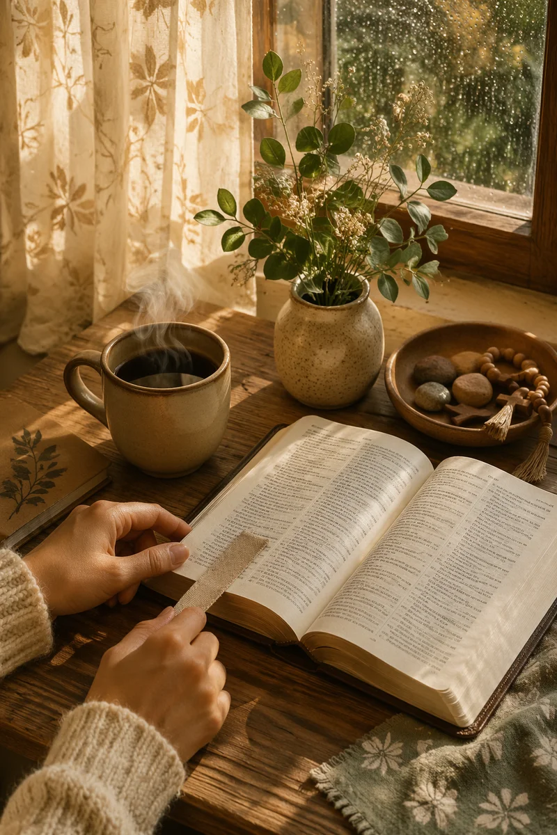 Morning Bible Devotion Beside Coffee Cup