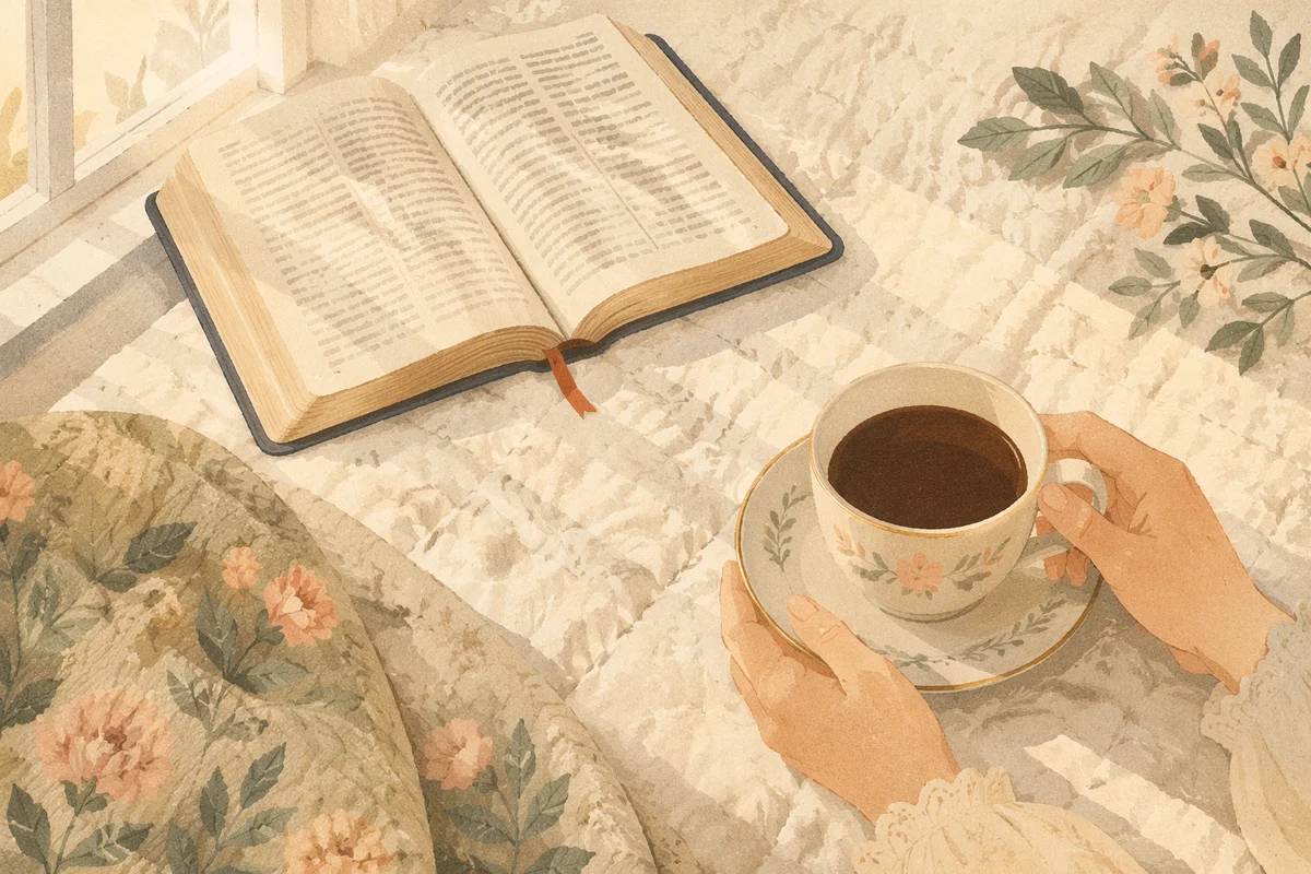 Morning Bible Reading with Coffee by Window