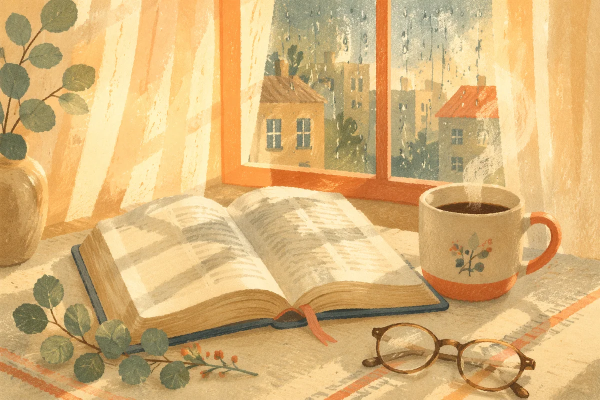 Morning Bible Devotion by Rainy Window