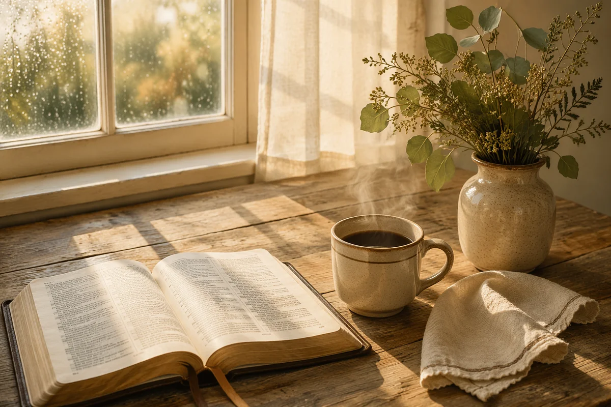 Morning Bible Devotion with Coffee by Window