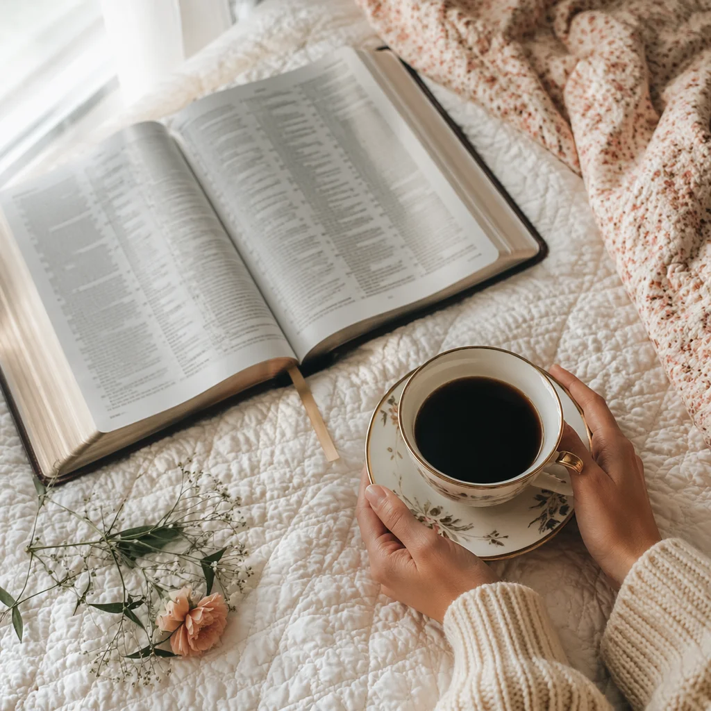 Morning Bible Reading with Coffee by Window