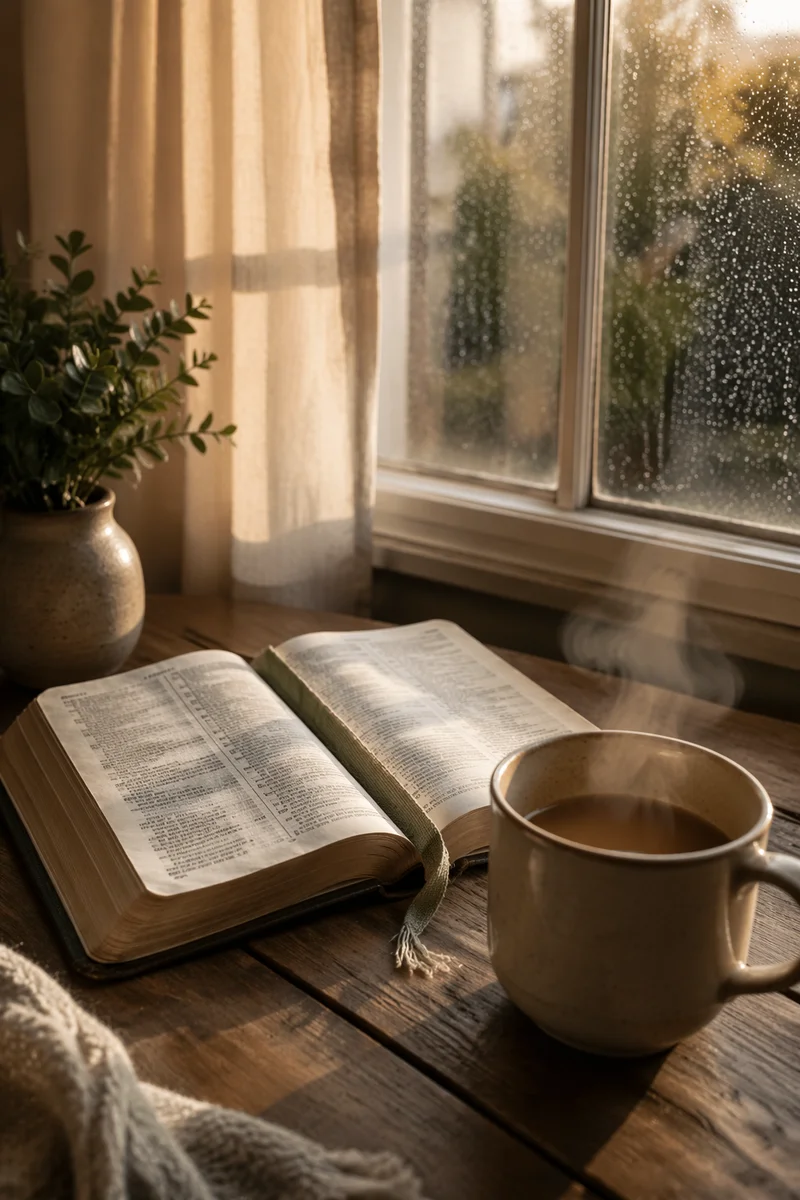 Morning Bible Devotion with Coffee by Window