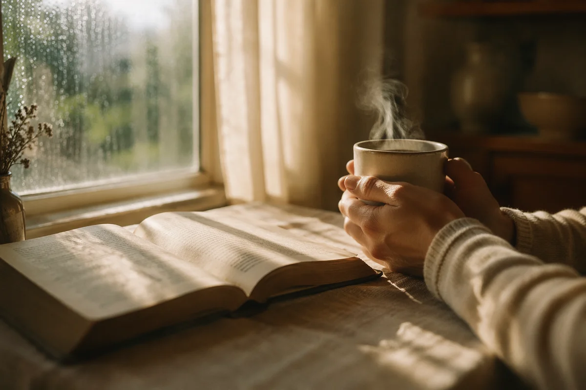 Open Bible and Coffee by Window