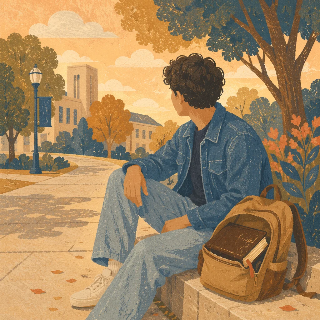 Campus Student with Bible in Backpack