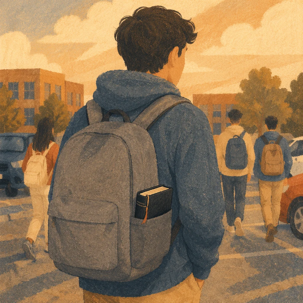 Bible in Backpack on University Campus